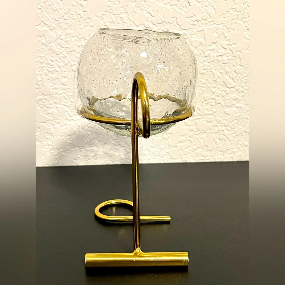 West Elm Brass And Glass Candleholder Centerpiece. Set Of 2